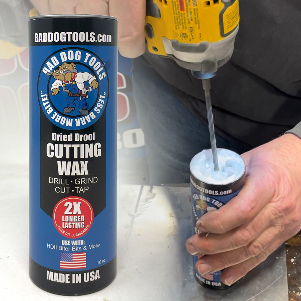 Bad Dog Tools Dried Drool Being Used with a Drill Bit